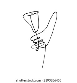 Rose in hand, compliment, date, holiday, flower, message. Vector image of a rose in a hand.