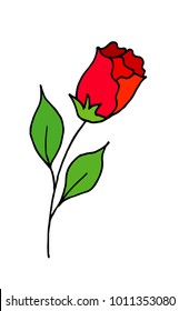 Rose is a hand drawing doodle cartoon. A blossoming rosebud. Vector illustration.