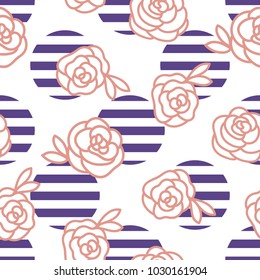 Rose is a hand drawing. Striped background. Vector illustration isolated on white background. Trend color.