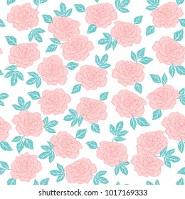 Rose hand drawn floral vector seamless pattern.