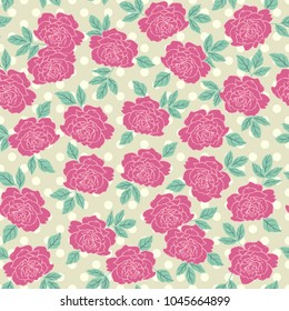 Rose hand drawn floral vector seamless pattern.