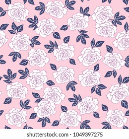 Rose hand drawn floral vector seamless pattern.