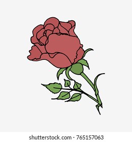 Rose hand drawn logo design. vector stock illustration