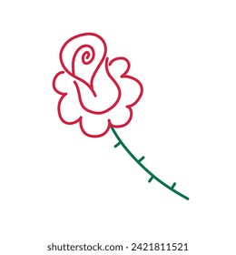 Rose hand drawn single icon. Vector color line illustration isolated on white background.