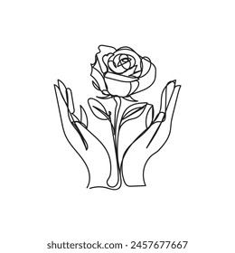 Rosa con diseño de mano minimalista dibujado a mano dibujo de estilo de una línea, dibujo continuo de una línea, rosa con arte de una sola línea de mano 