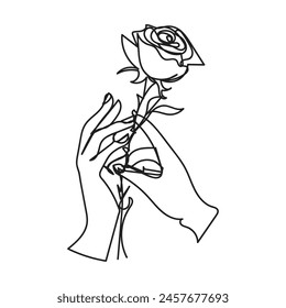 Rose with hand  minimal design hand drawn one line style drawing, one line art continuous drawing, rose with hand  single line art 