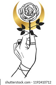 Rose in hand. Vector hand drawn illustration