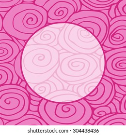 Rose hand-drawn pattern, floral frame circle abstract background curled pattern vintage pink