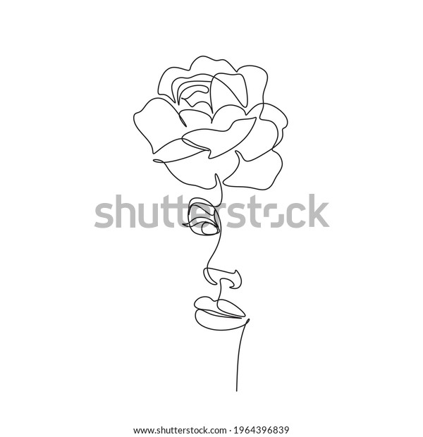 Rose Head Line Drawing Face Minimalist стоковая векторная графика (без