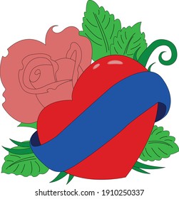 Rose and heart illustration flower