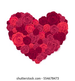 Rose Heart Isolated on White Background. Happy Valentines Day Card. Wedding Poster.