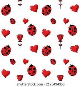 Ladybug del corazón de rosa tan lindo.polka punto rojo sobre fondo blanco.un vector de patrones sin costura e ilustración.