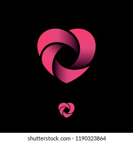 Rose and heart logo. Flower shop. Combination of rose and heart looks like flower from red ribbons. Flower store emblems. Valentine's Day. 