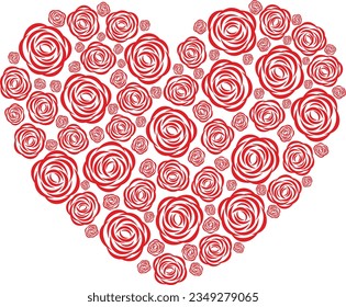 Rose heart on a white background. Happy Valentines day template. Romantic vector illustration. Design element for web, greeting card, cover, print.