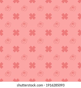 Rose and heart pattern on pink background, vector.