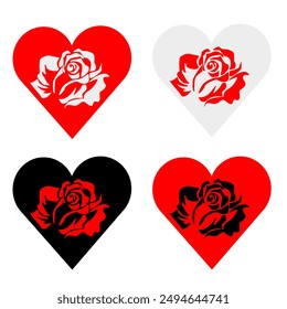 A rose in the heart. Roses hearts background. Heart of love. Cut out decorations for the holiday. EPS 10.