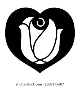 Rose in heart solid icon, Valentines Day concept, rose in shape of love sign on white background, Floral Heart icon in glyph style for mobile concept and web design. Vector graphics
