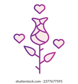 Rose mit Herzen flach Symbol. Rosenblume mit Illustration von Herzblasen einzeln auf Weiß. Valentine Day Rose mit Herzen Farbverlauf-Stil Design, für Web und App. EPS10