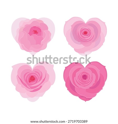 Rose hearts. Vector illustration. Heart in pink color, heart icon for design. Flower with petals. Love, romance hearts. Vector icons. Heart love symbol. For gifts, Valentine's Day, birthday
