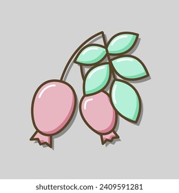 Rose hip berries and leaves vector icon. Graph symbol for food and drinks web site, apps design, mobile apps and print media, logo, UI