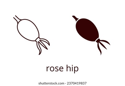 Rose hip icon, line editable stroke and silhouette