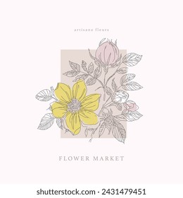 Rose hip wild spring flowers, abstract floral sketch art, hand drawn texture pencil,  botanical illustration