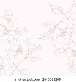 Rose hip wild spring flowers, abstract floral sketch art, hand drawn texture pencil,  botanical illustration