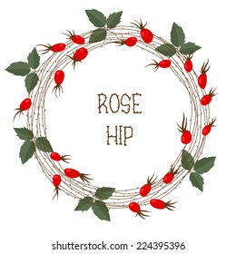 Rose hip wreath. Vector illustration.