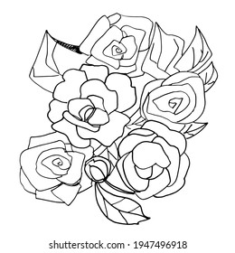 Rose, rose hips, a bouquet of roses. manual graphics. coloring book for children and adults, pencil, floral element for textile decor and wallpaper. isolated stock art