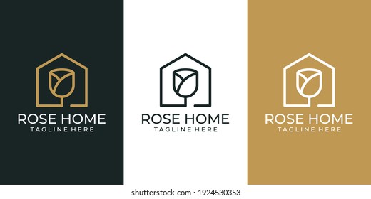 Rose home logo design vector collection. Logo can be used for icon, brand, identity, creative, house, feminine, minimal, and business company