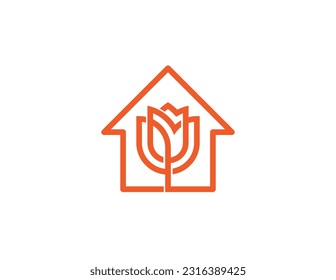 Rose House Flower Home Logo Concept sign symbol icon Element Design. Cosmetics, Jewellery, Jewelry, Health Care, Beauty salon, Boutique, Spa, Tulip Logotype. Vector illustration template