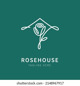 rose house logo house illustration rose flower shape in line art