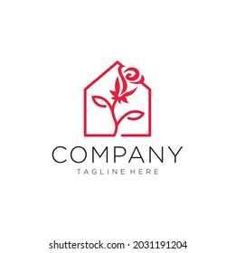 Rose house vector logo design template. Logos can be used for icons, brands, identities, decorations, boutiques, hotels, beauty salons and spas.