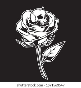 rose with human skull illustration design