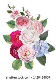Rose and hydrangea floral bouquet - vector
