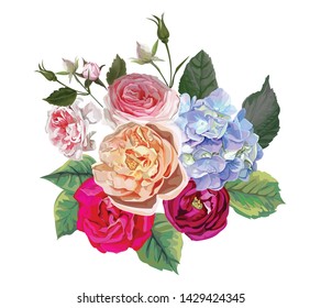 Rose and hydrangea floral bouquet - vector