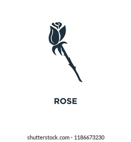 Rose icon. Black filled vector illustration. Rose symbol on white background. Can be used in web and mobile.