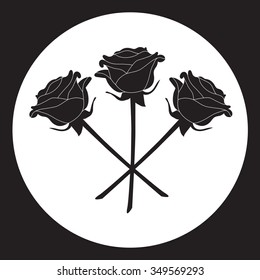 Rose Icon in black and white, element or symbol for design.