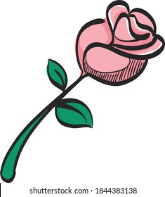 Rose icon in color drawing. Flower plant romantic red