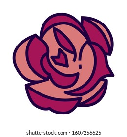 Rose icon in flate stile and pixel perfect technique. flower sign for taro cards or game web design.  Mystery vector symbol for fortune teller's website. Isolated purple object on white background.