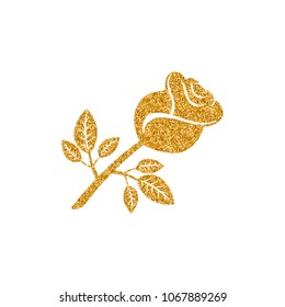 Rose icon in gold glitter texture. Sparkle luxury style vector illustration.