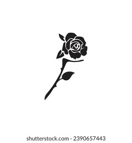 Rose icon illustration with leaves, Flower silhouttes. Vector illustration, Rose icon. Simple rose sign. Flower icon