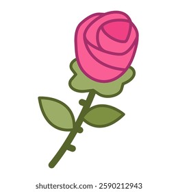Rose icon isolated on white bsckground. Flower symbol with editable color stroke. Hand drawn doodle Pink bud. Vector illustration