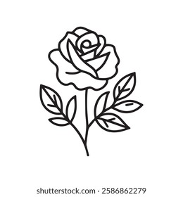 Rose icon, Outline botany, Vector botany thin line illustration on white background,A perfect design for minimalist and detailed floral art.