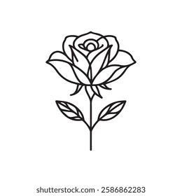 Rose icon, Outline botany, Vector botany thin line illustration on white background,A perfect design for minimalist and detailed floral art.