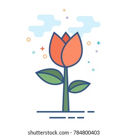 Rose icon in outlined flat color style. Vector illustration.