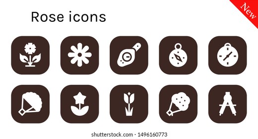 rose icon set. 10 filled rose icons.  Collection Of - Flower, Compass, Bouquet, Tulip