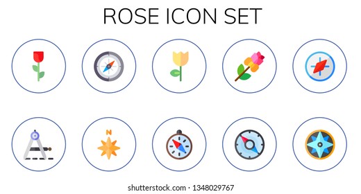 rose icon set. 10 flat rose icons.  Simple modern icons about  - compass, north, flower