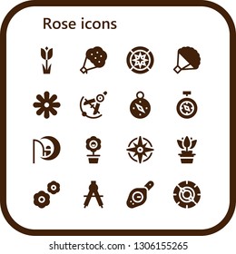 rose icon set. 16 filled rose icons.  Simple modern icons about  - Tulip, Bouquet, Wind rose, Flower, Compass, Dreamworks, Windrose, Flowers