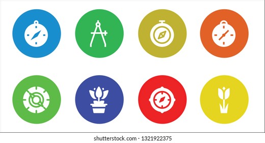 rose icon set. 8 filled rose icons.  Collection Of - Compass, Flower, Tulip
